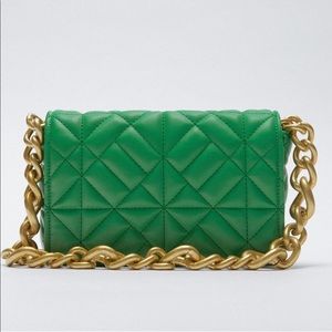 Green ZARA quilted midi shoulder bag NWT